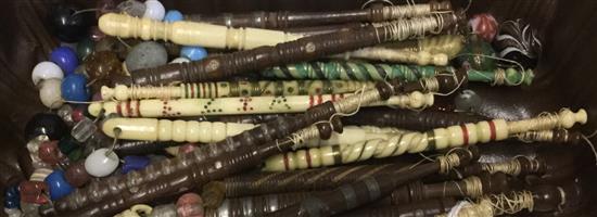 Collection of 19C wood & bone lacemakers bobbins, bead-decorated etc (Q)